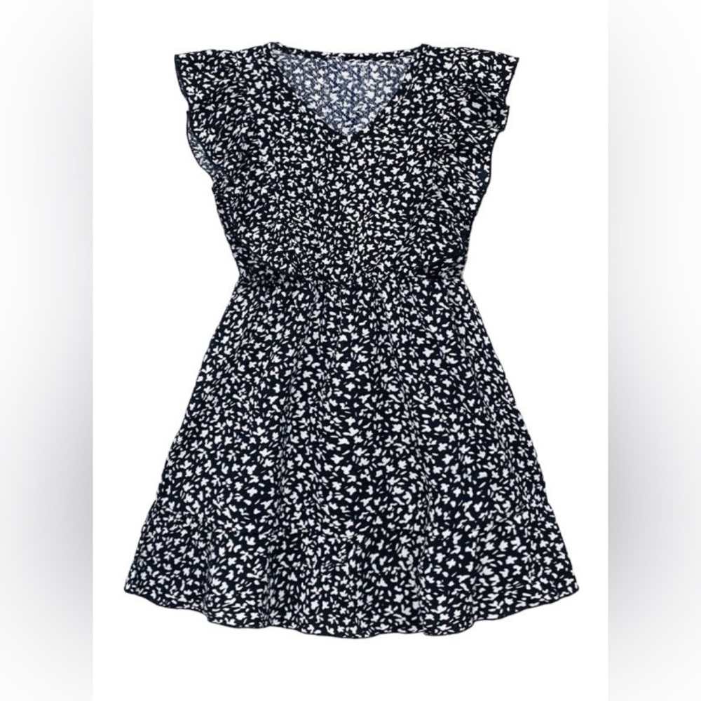 Black and White Ruffle Sleeve Summer Dress